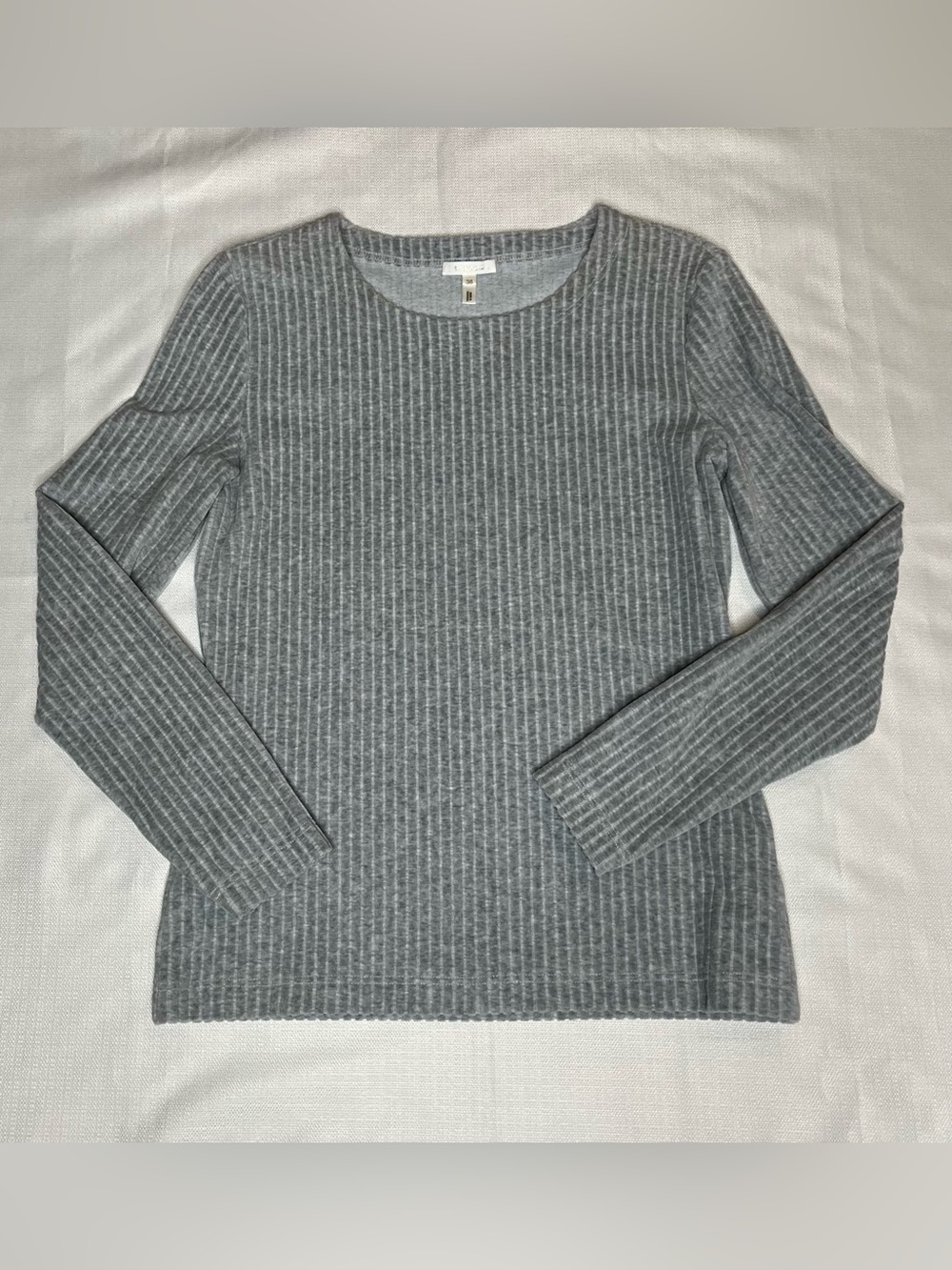 Escada Light Gray Ribbed Knit Crewneck Top